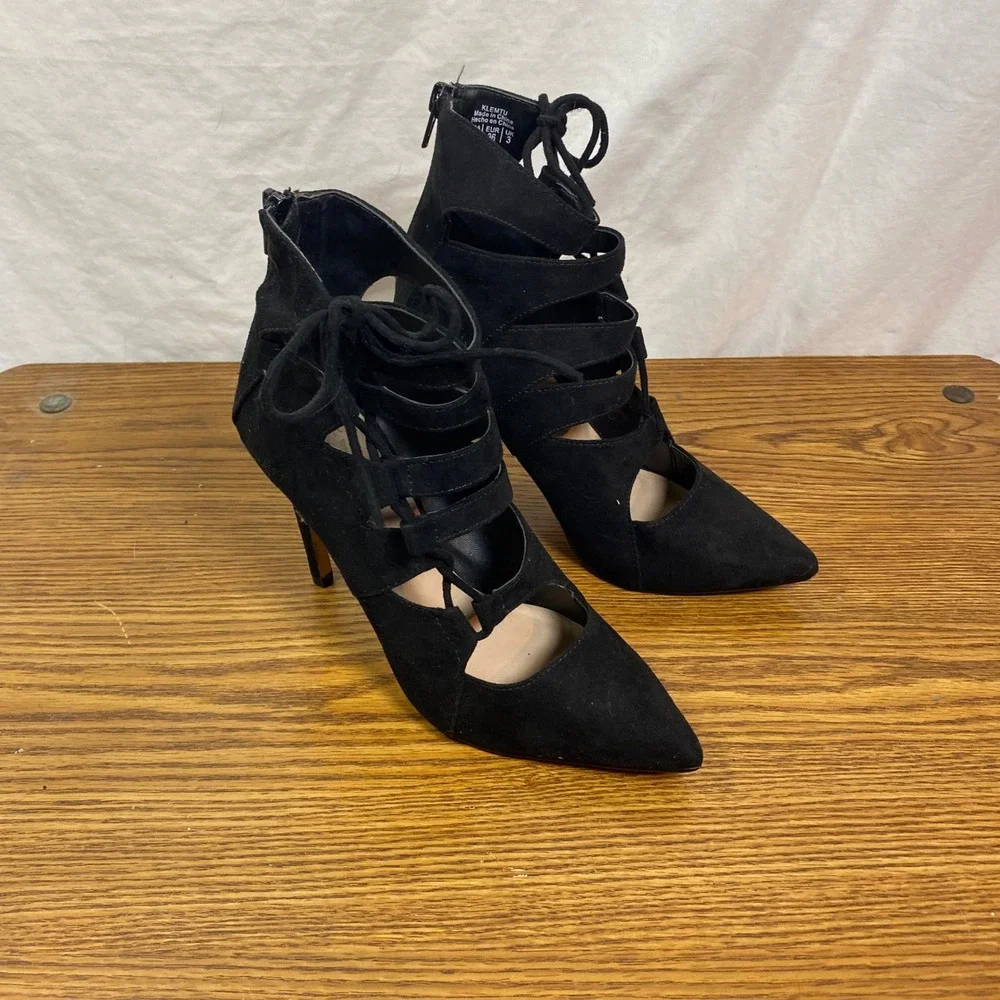 Mix No. 6 Lace‎ Up Heels Pointed Toe Stiletto Ankle Booties Black Size 8